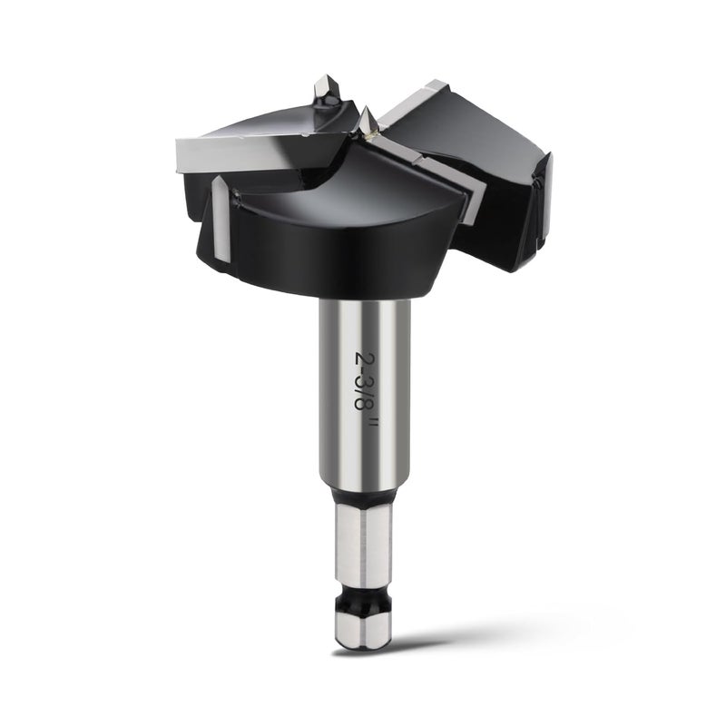 WOBLLMX 2-3/8" Forstner Drill Bit with 3/8" Quick Change Hex Shank,Triple Flute Tungsten Carbide Tipped - for Hard Wood,Soft Wood Woodworking Hinge Cutter Tool Kits for Veneered Plywood Plastic - Image 1